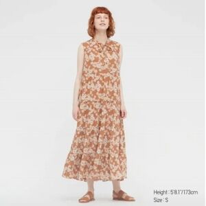 UNIQLO x PAUL & JOE Tiered Sleeveless Floral Maxi Dress XS Orange